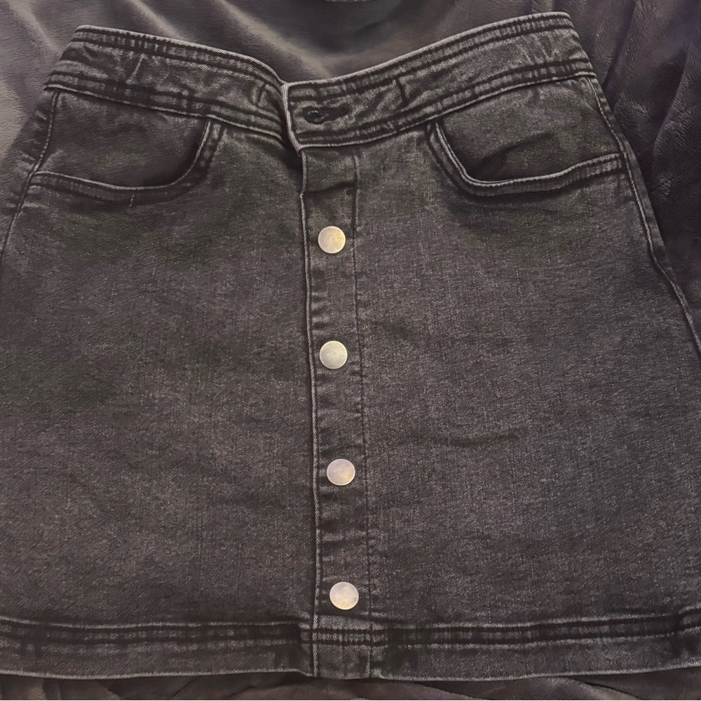 Black Denim Button-Front Skirt